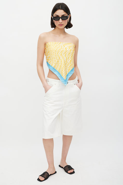 Fendi Yellow & Blue Silk Monogram Scarf