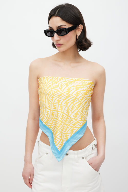Fendi Yellow & Blue Silk Monogram Scarf