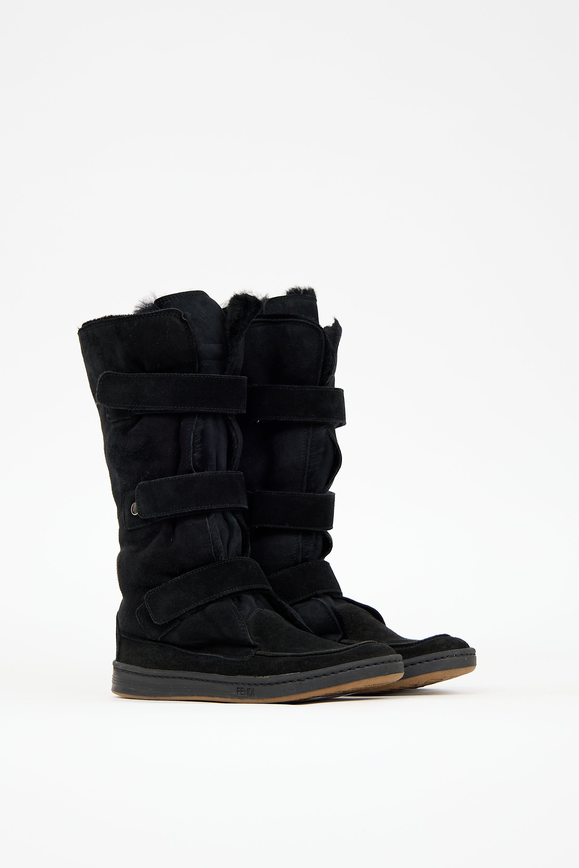 Fendi Black Suede & Fur Multi Strap Boot