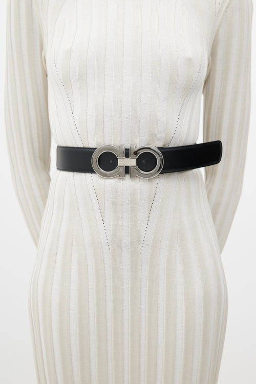 Ferragamo Black & Brown Gancini Reversible Leather Belt
