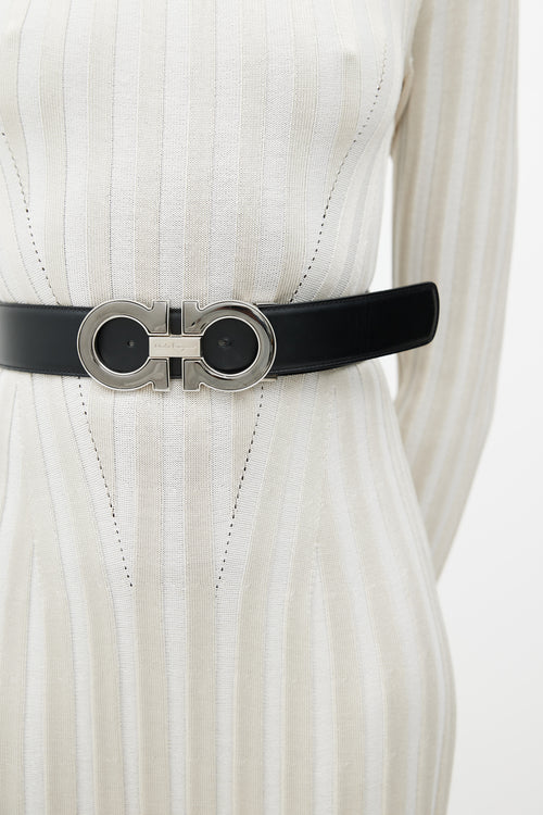 Ferragamo Black & Brown Gancini Reversible Leather Belt