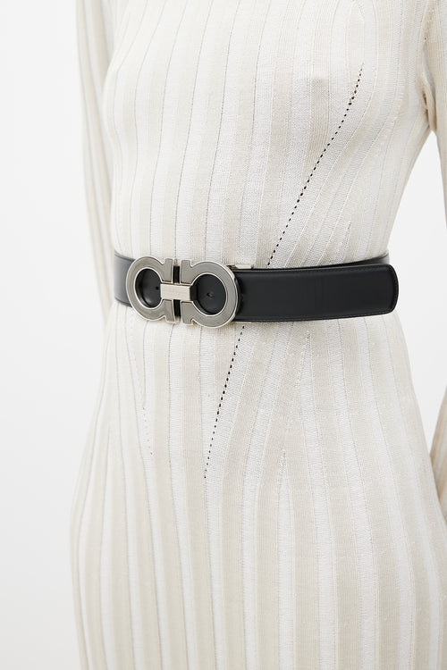 Ferragamo Black & Brown Gancini Reversible Leather Belt