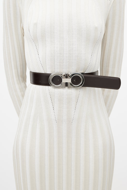 Ferragamo Black & Brown Gancini Reversible Leather Belt