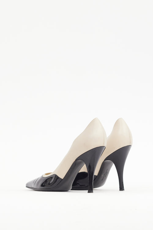 Ferragamo Black & Cream Patent & Leather Heel