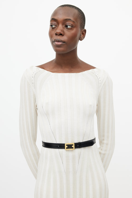 Ferragamo Black & Gold Leather F Belt