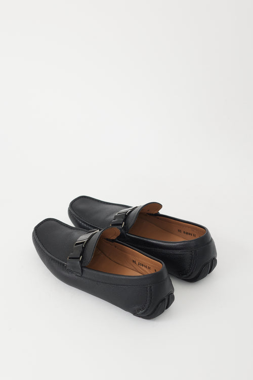 Ferragamo Black Leather Buckled Sardegna Loafer