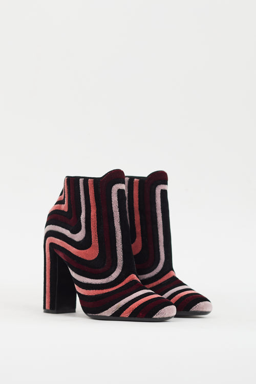 Ferragamo Black & Multi Velvet Stripe Boot