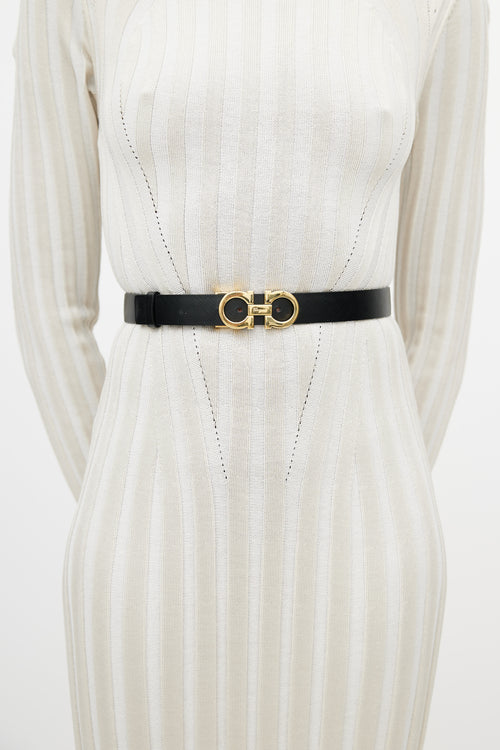 Ferragamo Black & Red Gancini Reversible Leather Belt