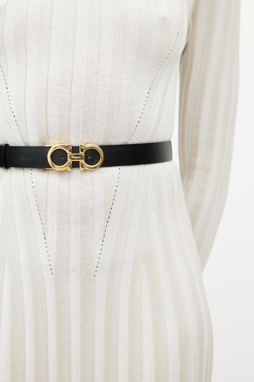 Ferragamo Black & Red Gancini Reversible Leather Belt
