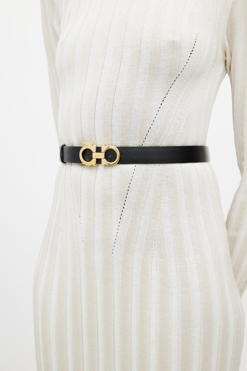 Ferragamo Black & Red Gancini Reversible Leather Belt