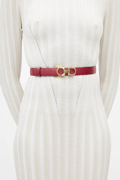 Ferragamo Black & Red Gancini Reversible Leather Belt