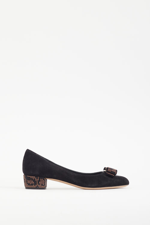 Ferragamo Black & Brown Embellished Vara Heel