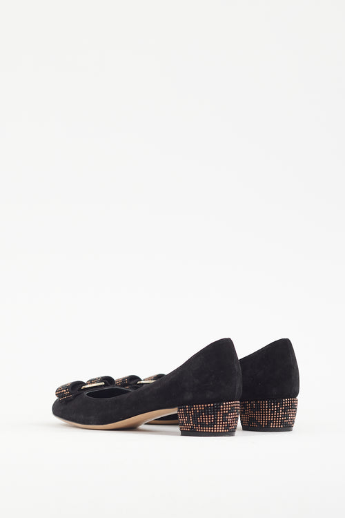 Ferragamo Black & Brown Embellished Vara Heel