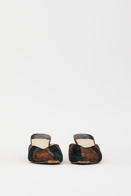 Ferragamo Vintage Black & Brown Suede Whipstitch Mule