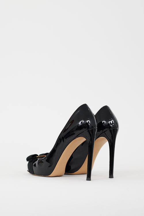 Ferragamo Black & Gold Patent Leather Vara Bow Heel
