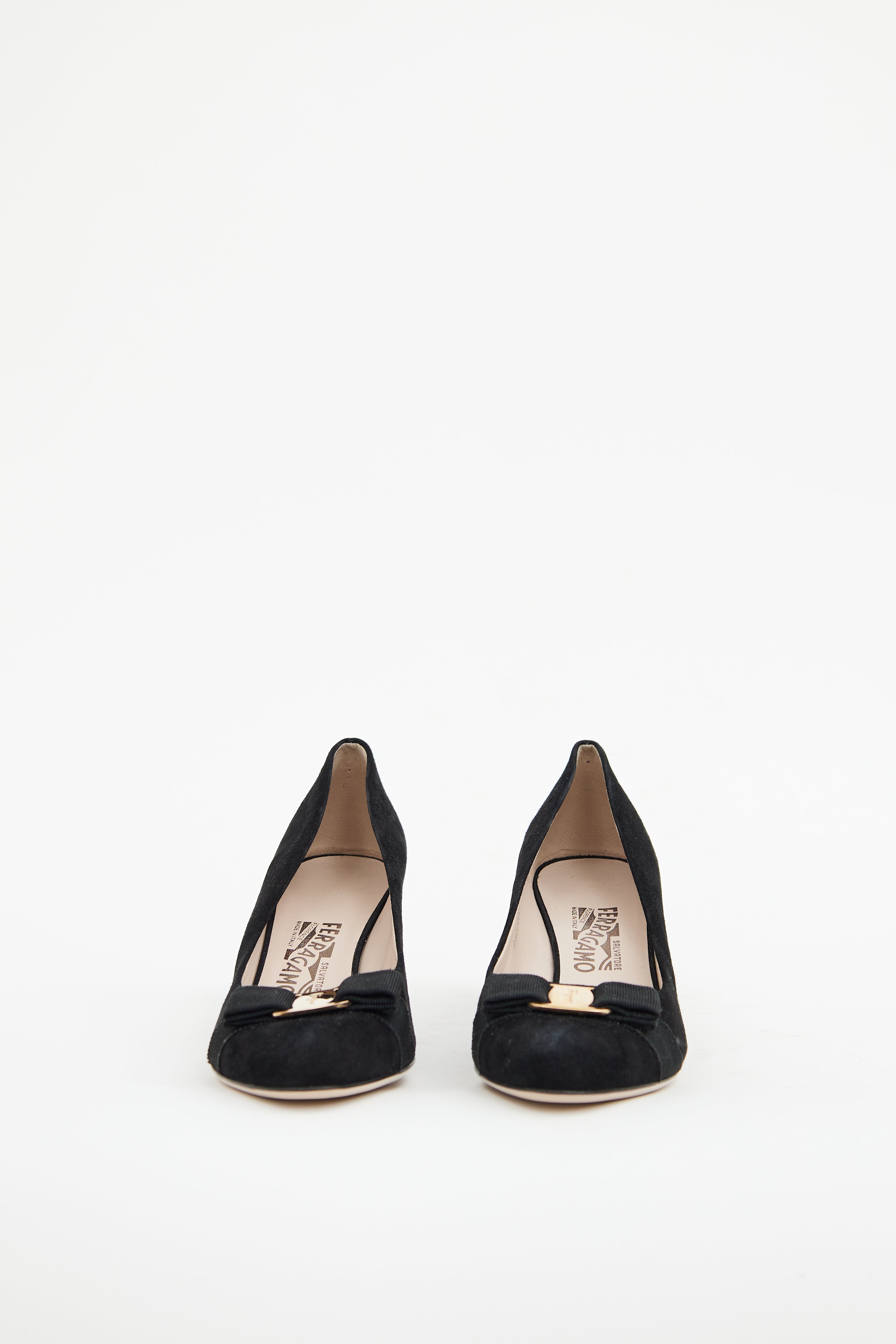 Ferragamo Black Suede Vara Bow Pump