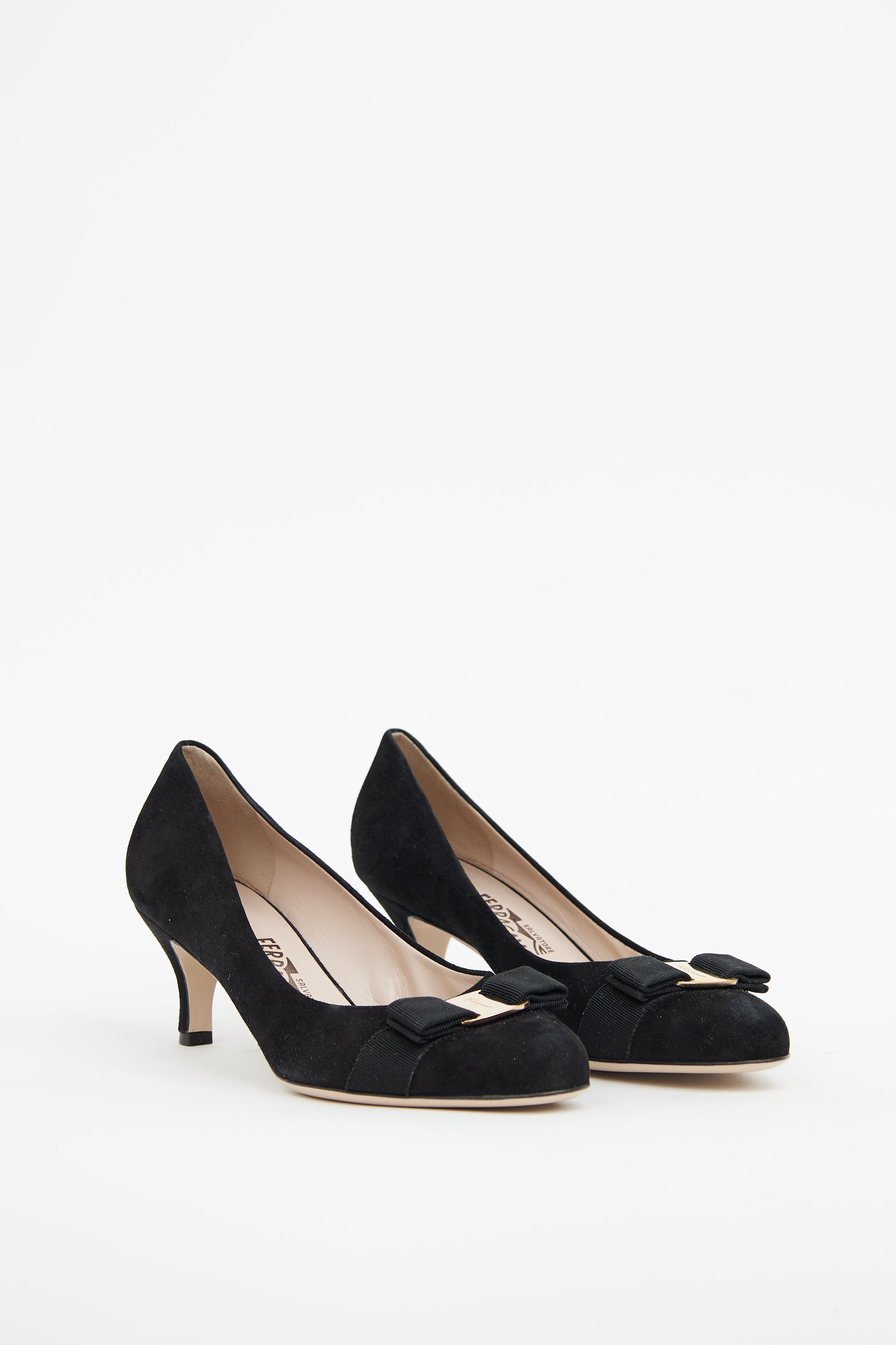 Ferragamo Black Suede Vara Bow Pump