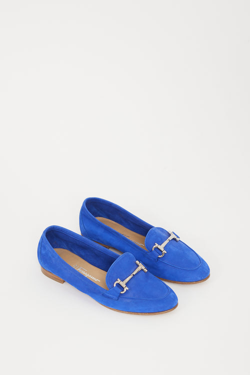 Ferragamo Blue & Silver Suede Loafer