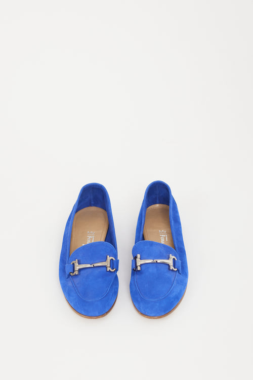 Ferragamo Blue & Silver Suede Loafer