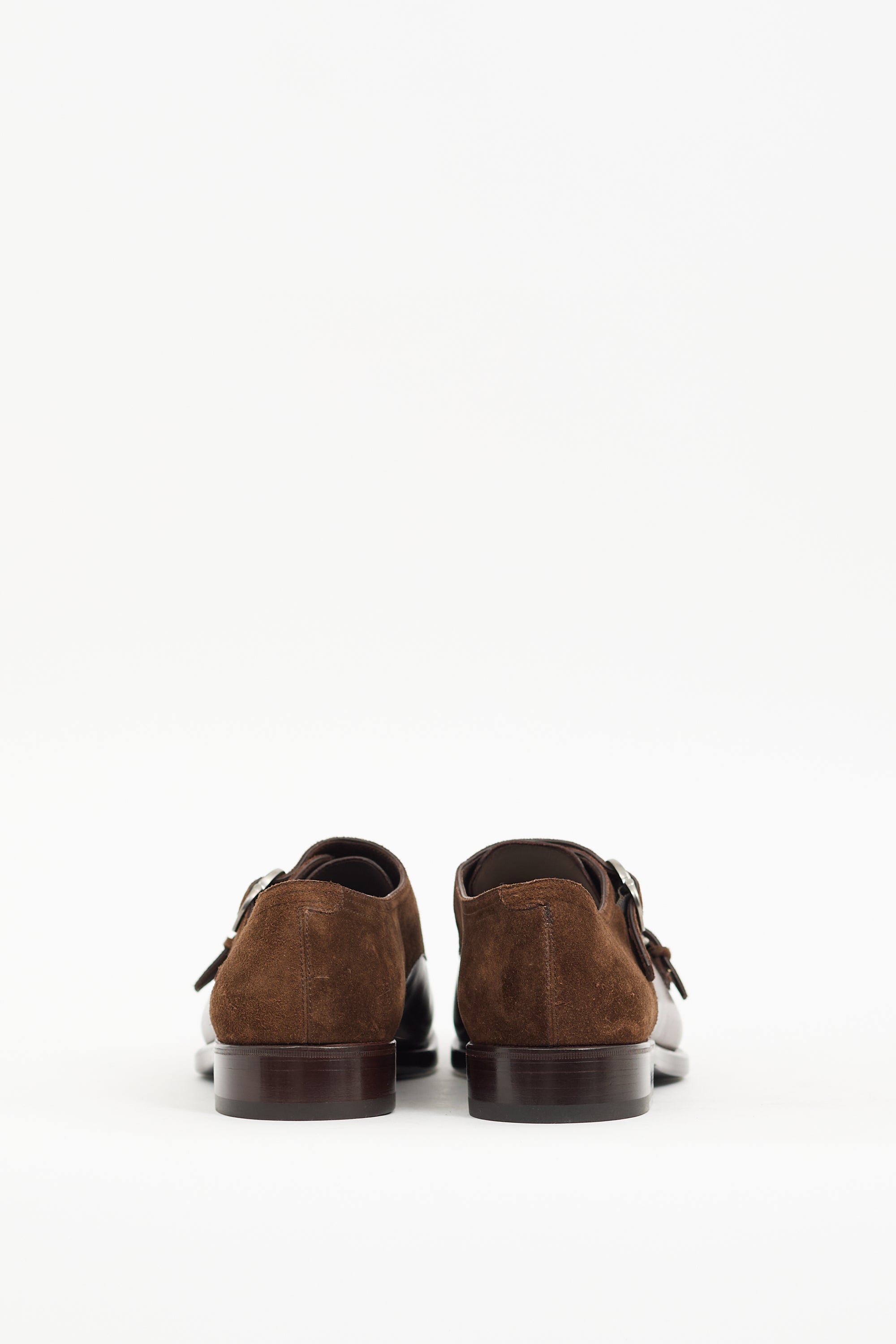 Ferragamo Brown Leather & Suede Monk Strap Loafer