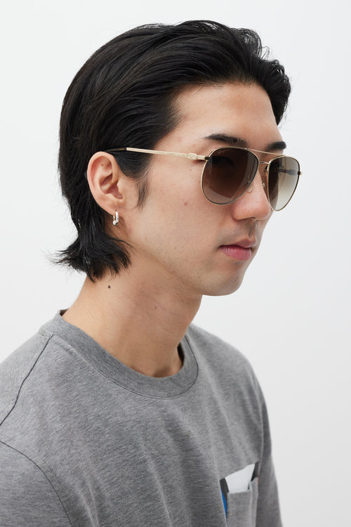 Ferragamo Gold & Brown SF157S Aviator Sunglasses