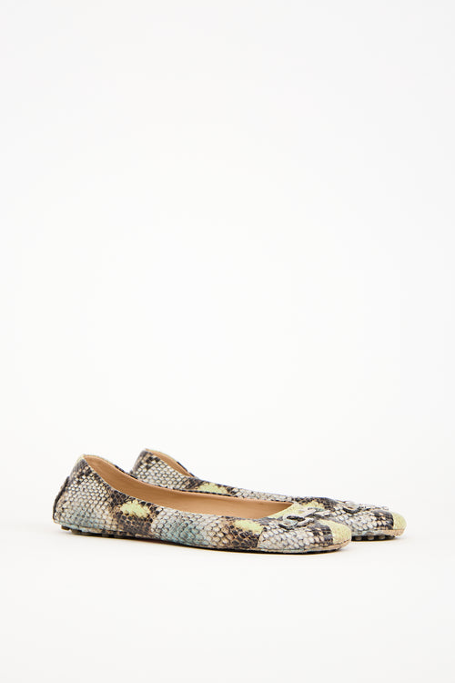 Ferragamo Green & Brown Embossed Leather  Flat