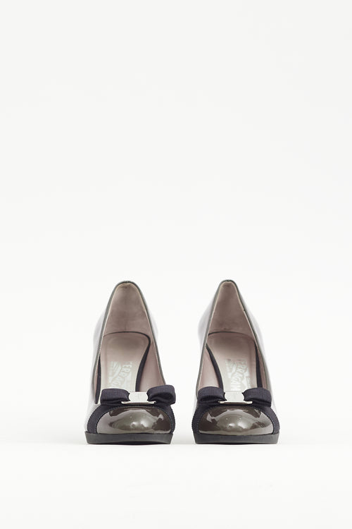 Ferragamo Green & Black Patent Leather Flo Vara Heel