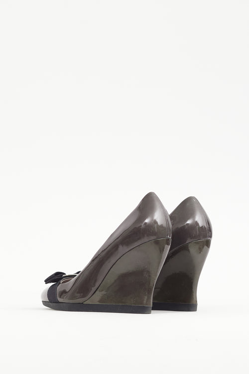 Ferragamo Green & Black Patent Leather Flo Vara Heel