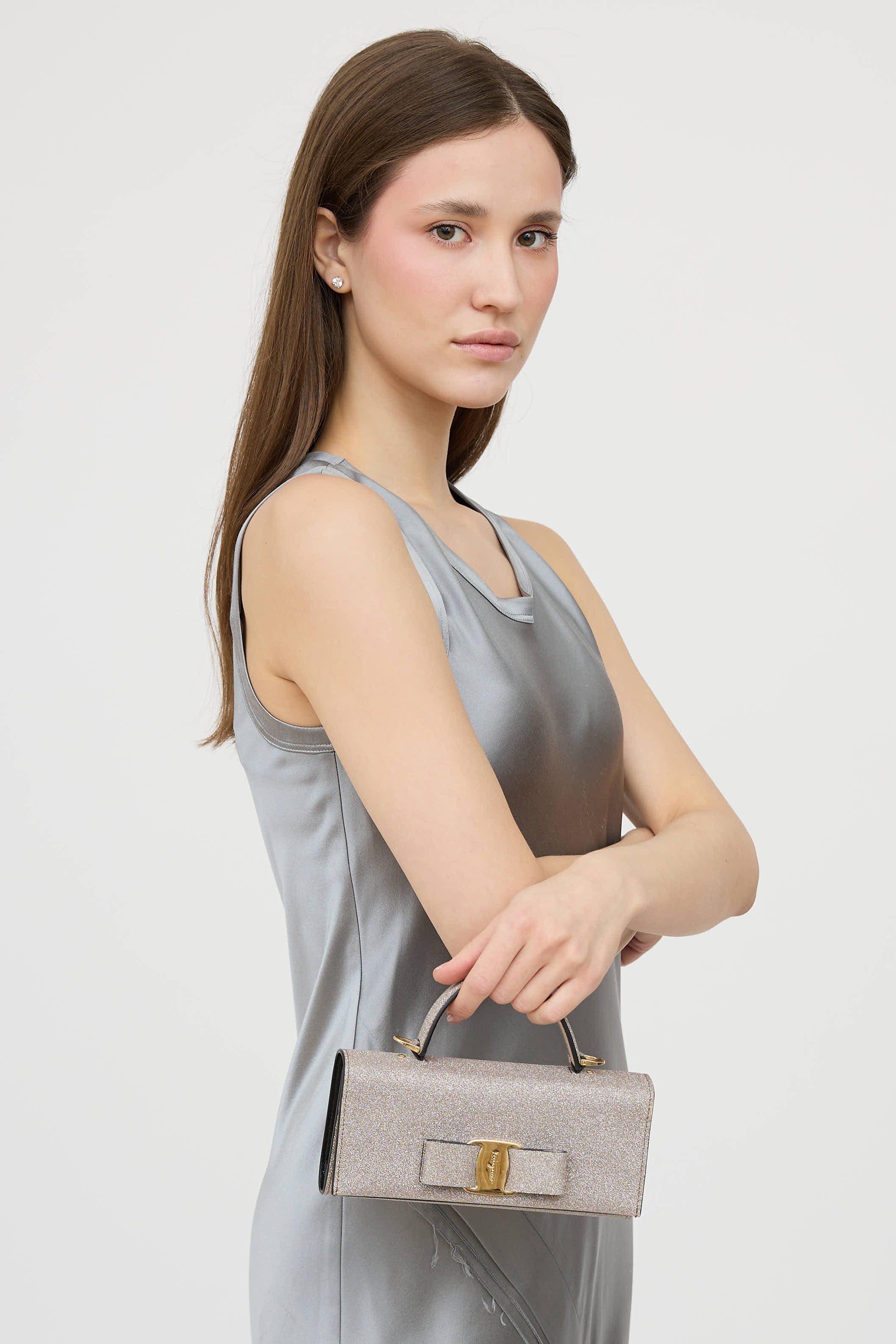 FerragamoGlitter Vara Bow Trifold Wallet On Strap
