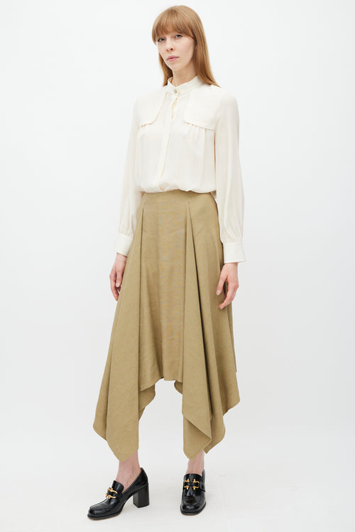 Ferragamo Khaki Brown Linen & Silk Skirt
