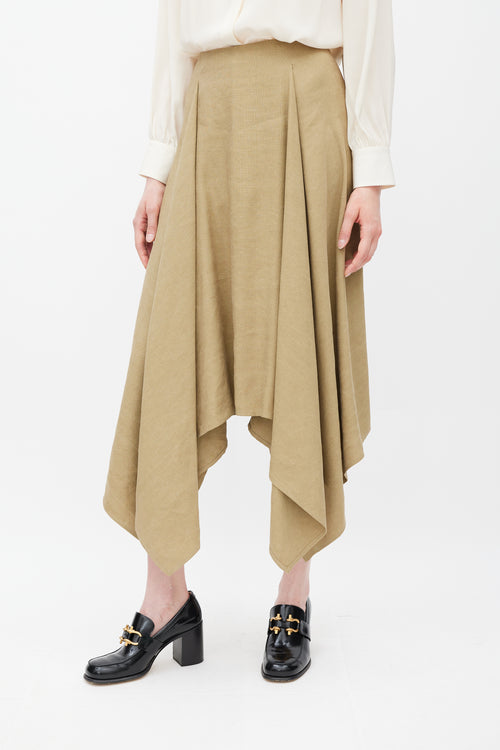 Ferragamo Khaki Brown Linen & Silk Skirt