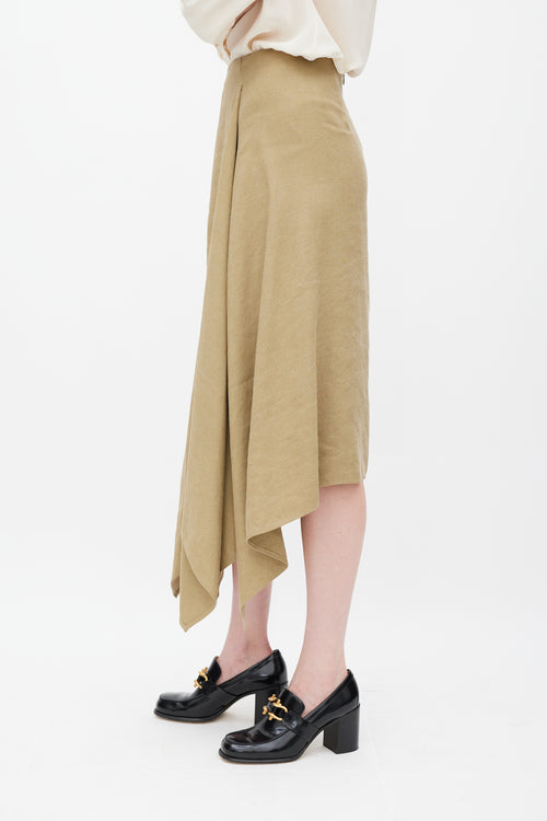 Ferragamo Khaki Brown Linen & Silk Skirt