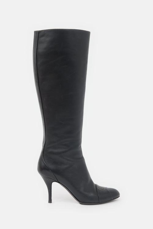 Ferragamo Leather Logo Knee Boot