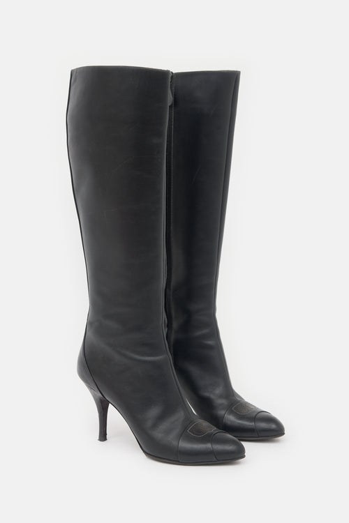 Ferragamo Leather Logo Knee Boot