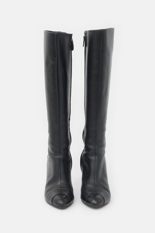 Ferragamo Leather Logo Knee Boot