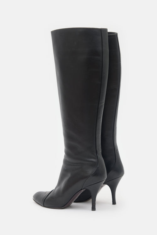 Ferragamo Leather Logo Knee Boot