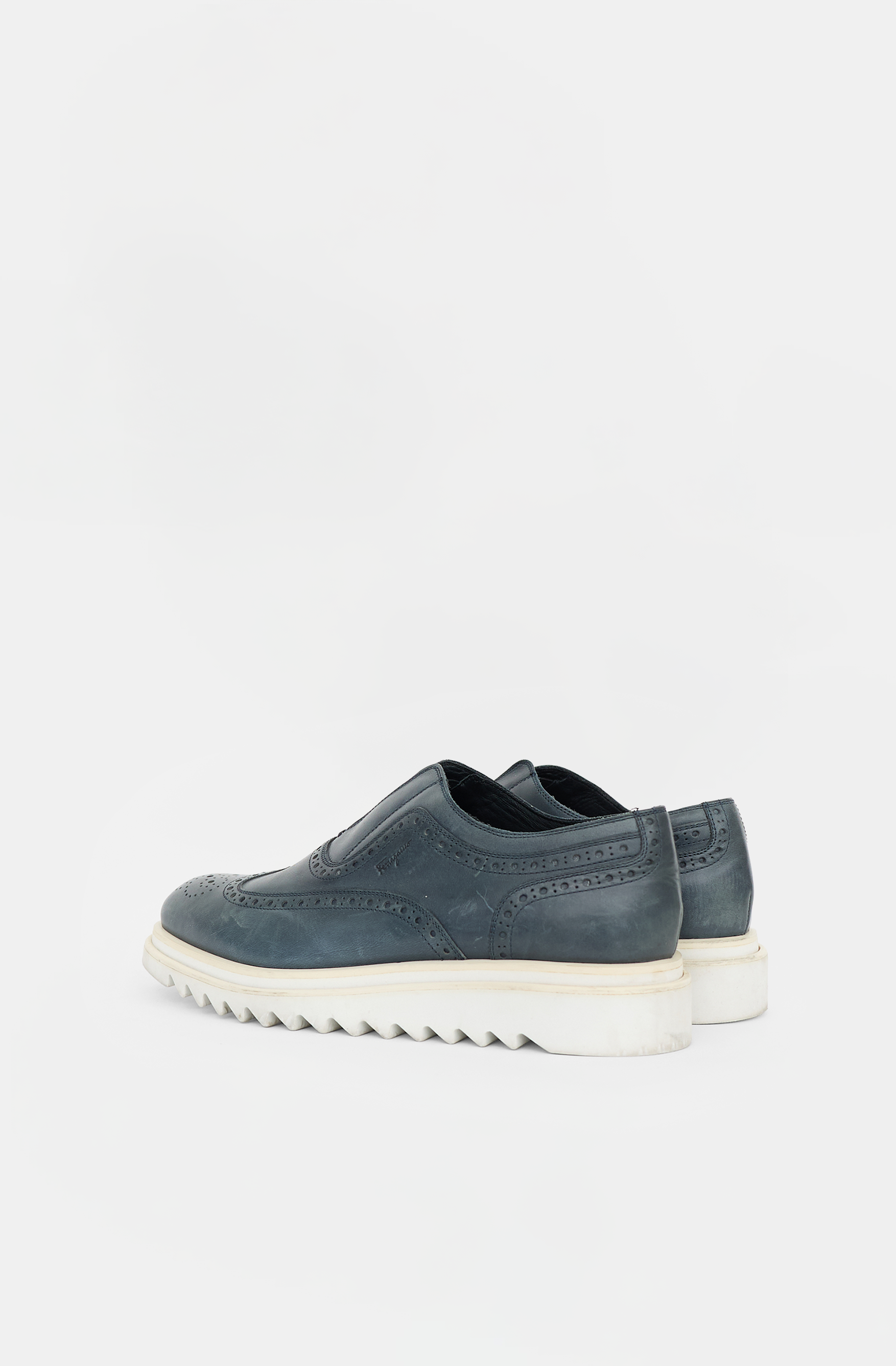 Ferragamo Leather Slip On Brogue Loafer
