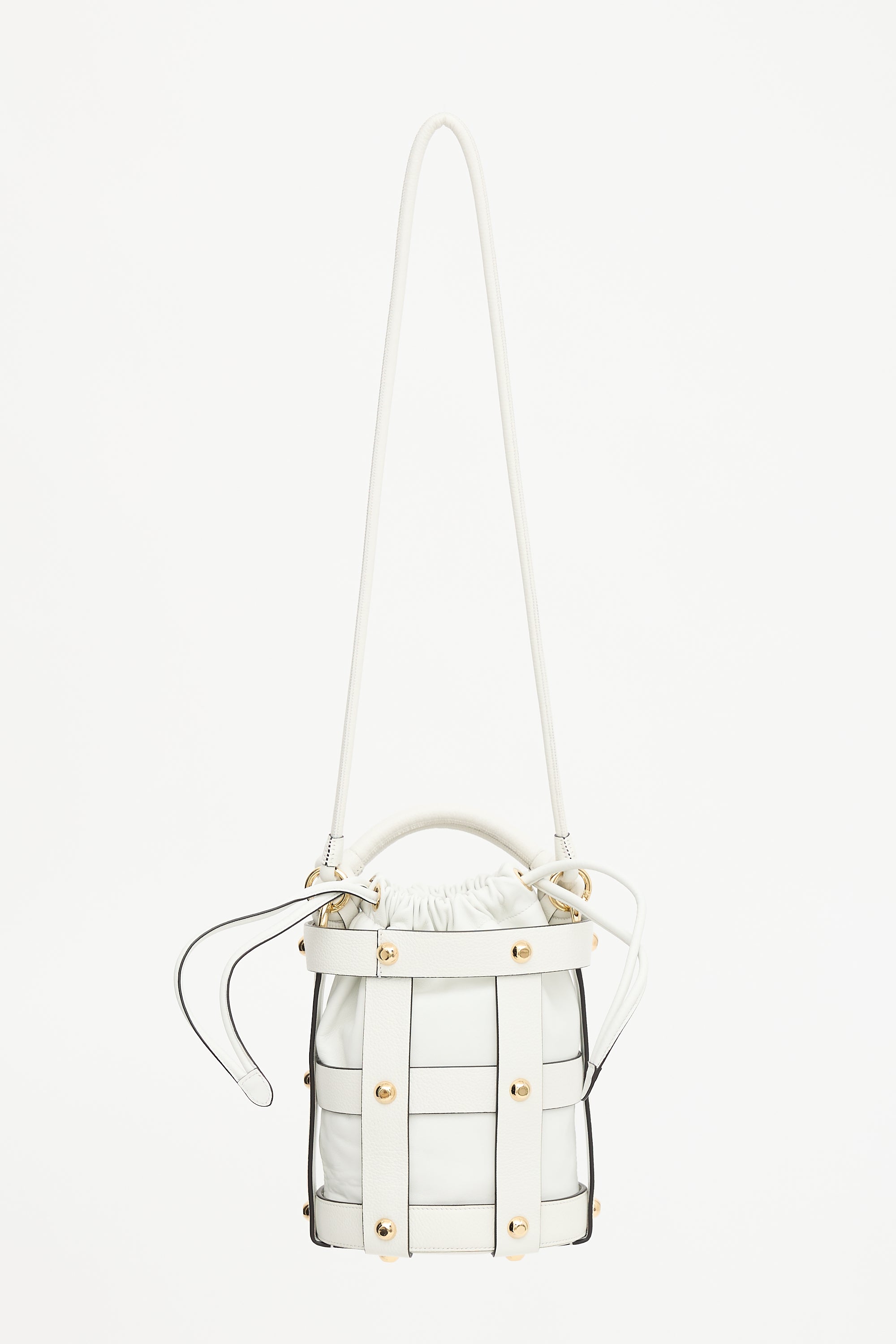 Ferragamo Leather Glam Stud Caged Bucket Bag