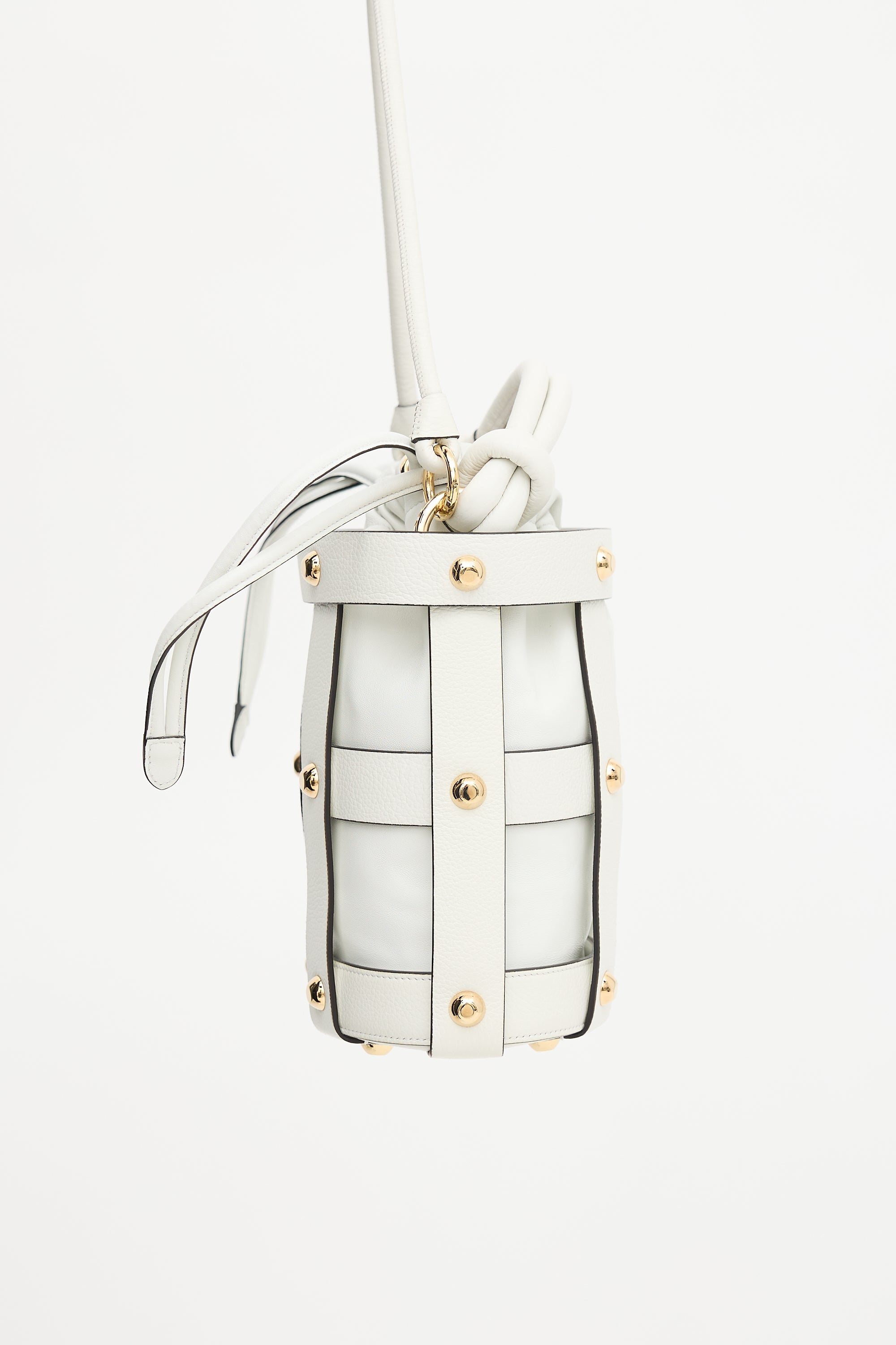 Ferragamo Leather Glam Stud Caged Bucket Bag