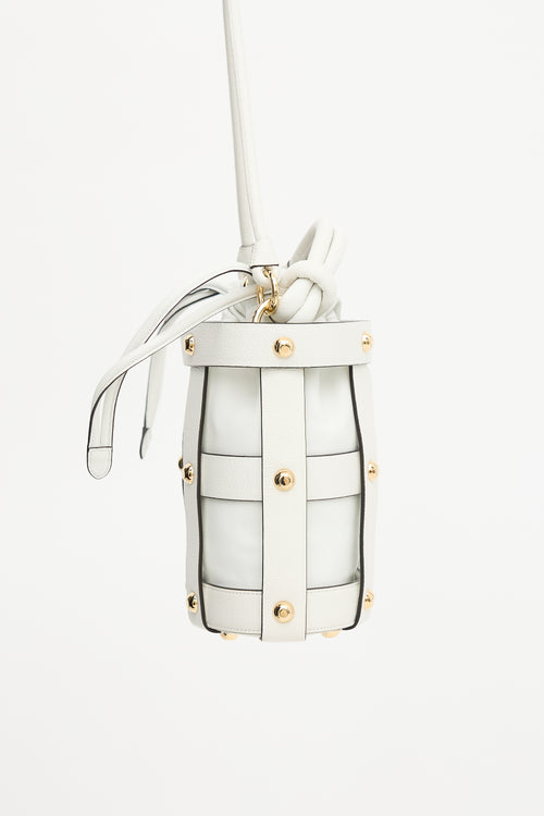 Ferragamo Leather Glam Stud Caged Bucket Bag