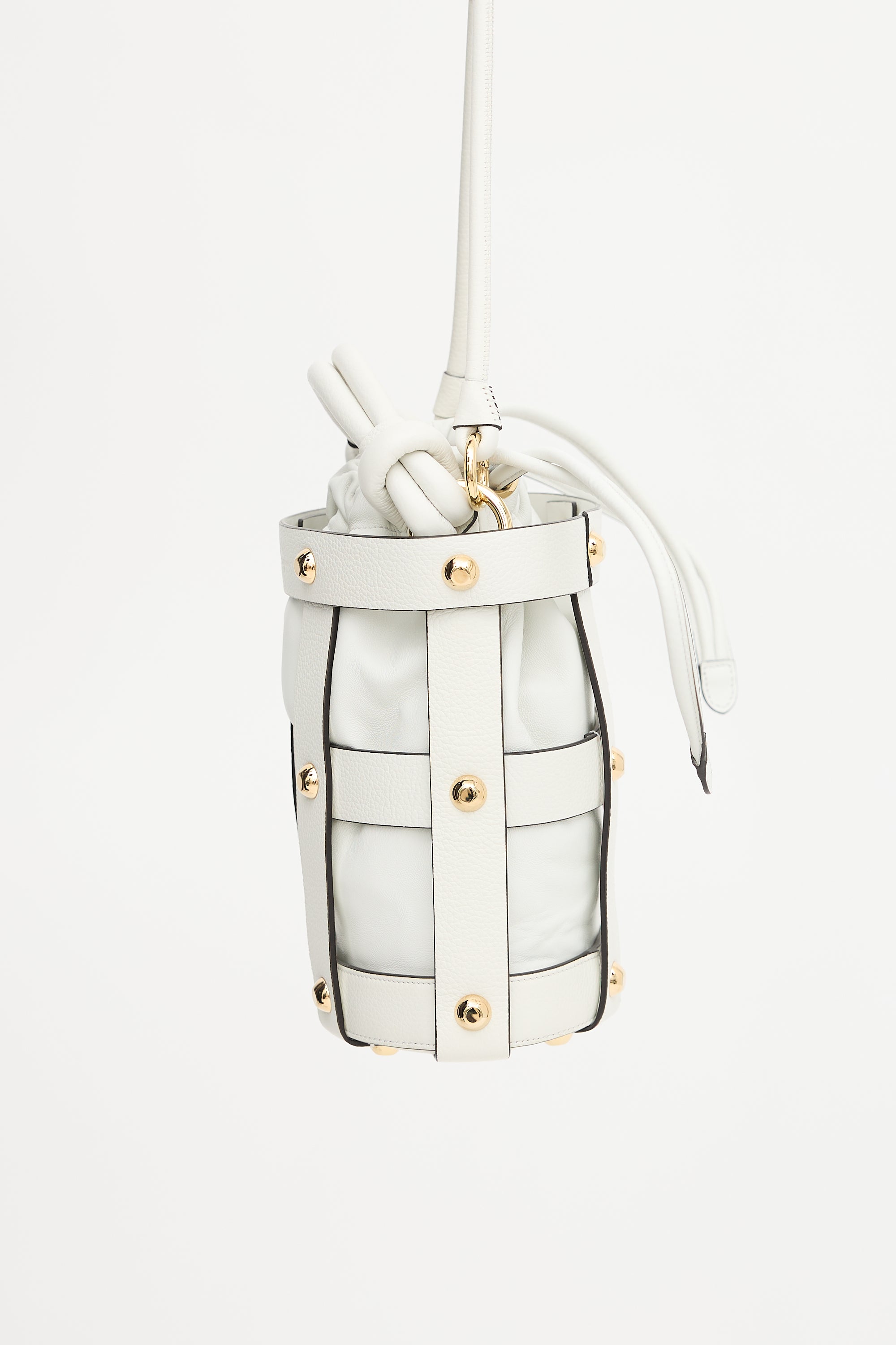 Ferragamo Leather Glam Stud Caged Bucket Bag