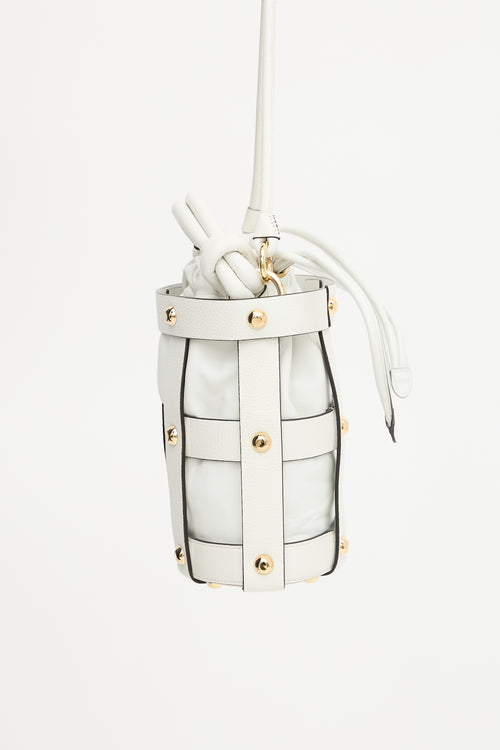 Ferragamo Leather Glam Stud Caged Bucket Bag