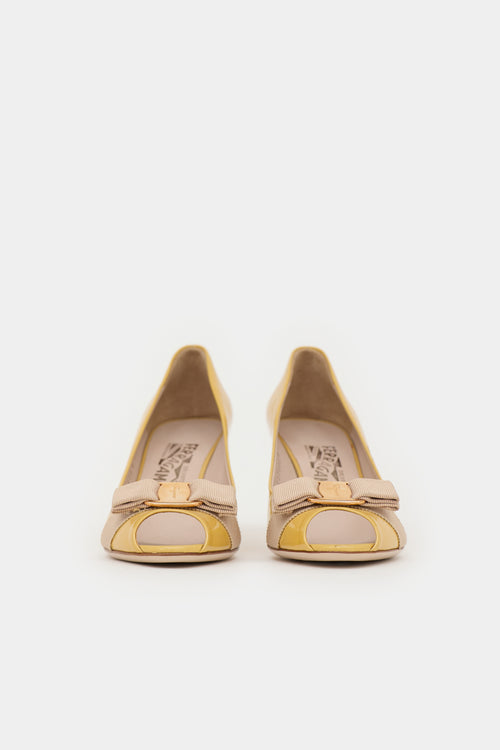 Ferragamo Patent Leather Bow  Pump