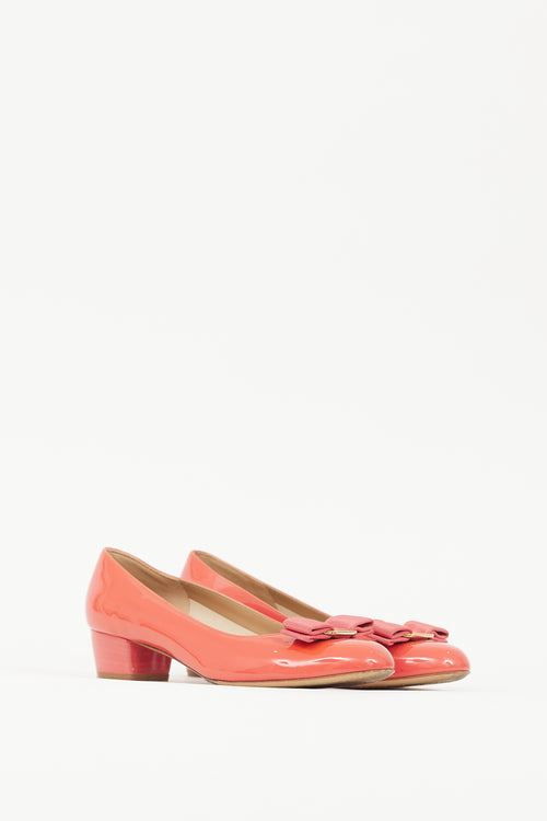 Ferragamo Pink & Gold Patent Leather Vara Bow Pump