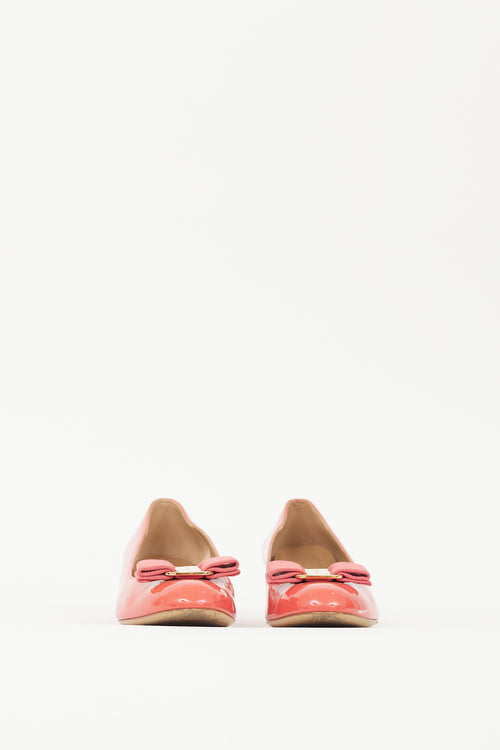 Ferragamo Pink & Gold Patent Leather Vara Bow Pump