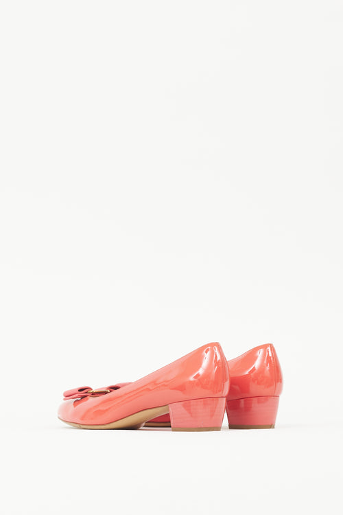 Ferragamo Pink & Gold Patent Leather Vara Bow Pump