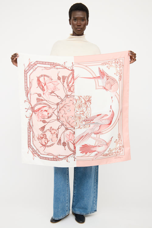 Ferragamo Pink & White Silk Scarf