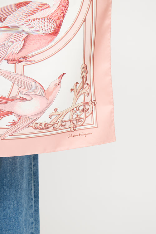 Ferragamo Pink & White Silk Scarf