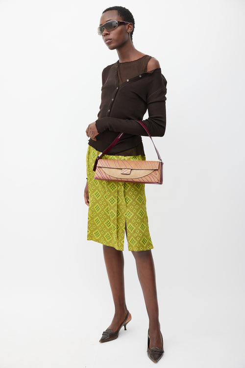 Ferragamo Purple & Brown Textured Hair Shoulder Bag