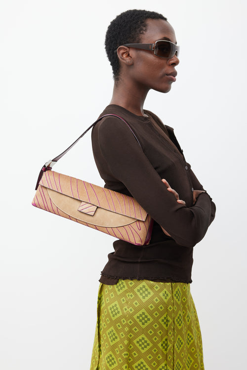 Ferragamo Purple & Brown Textured Hair Shoulder Bag